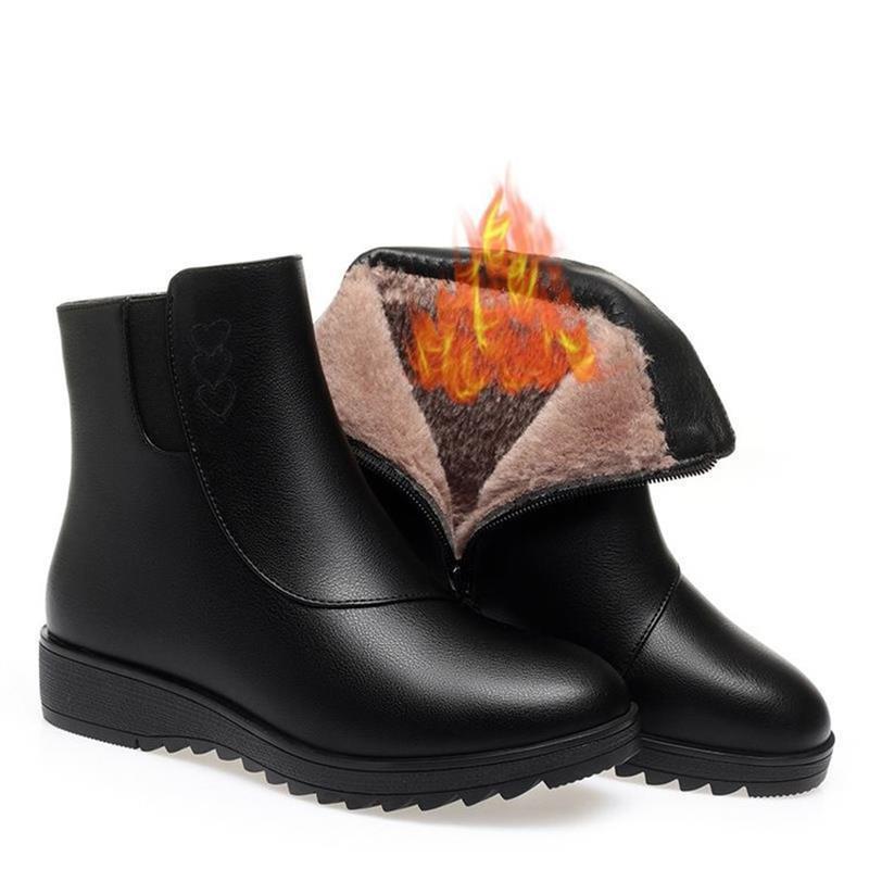 Winter Soft Leather Cotton Shoes Non-slip Soft Sole Medium Flat Bottom Short Boots Cotton Boots Velvet Warm Leather Boots