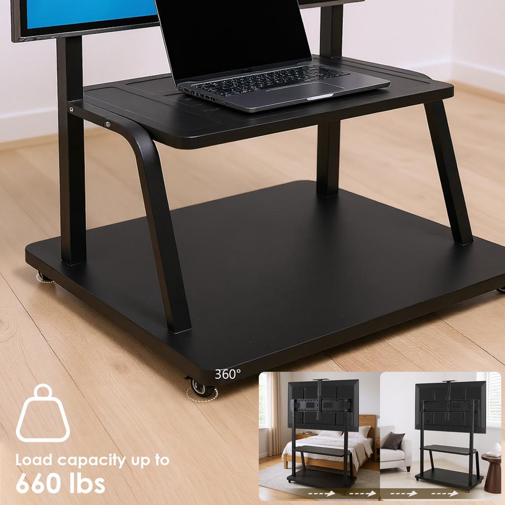 Mobile TV Stand with Wheels & Shelf Rolling TV Bracket Max Load Up To 660-Pound Heavy-Duty TV Cart for Home Office School Use