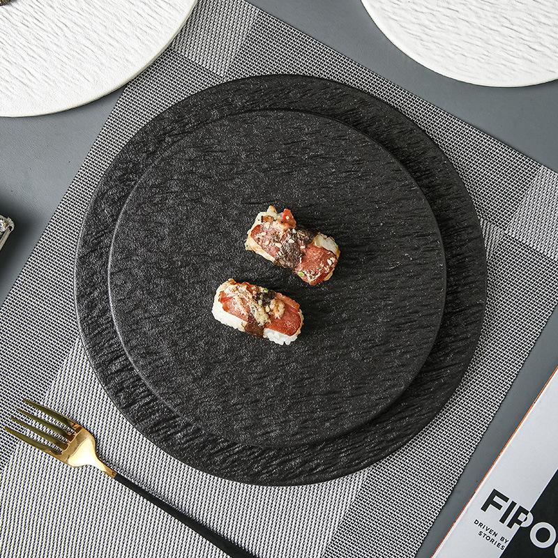 Ceramiczny Talerz Obiadowy na Stek Zachodni Wołowina Włoski Makaron Warzywa Czarny Biały Płaski Talerz Kuchenny Resturacja Hotel Naczynia Stołowe