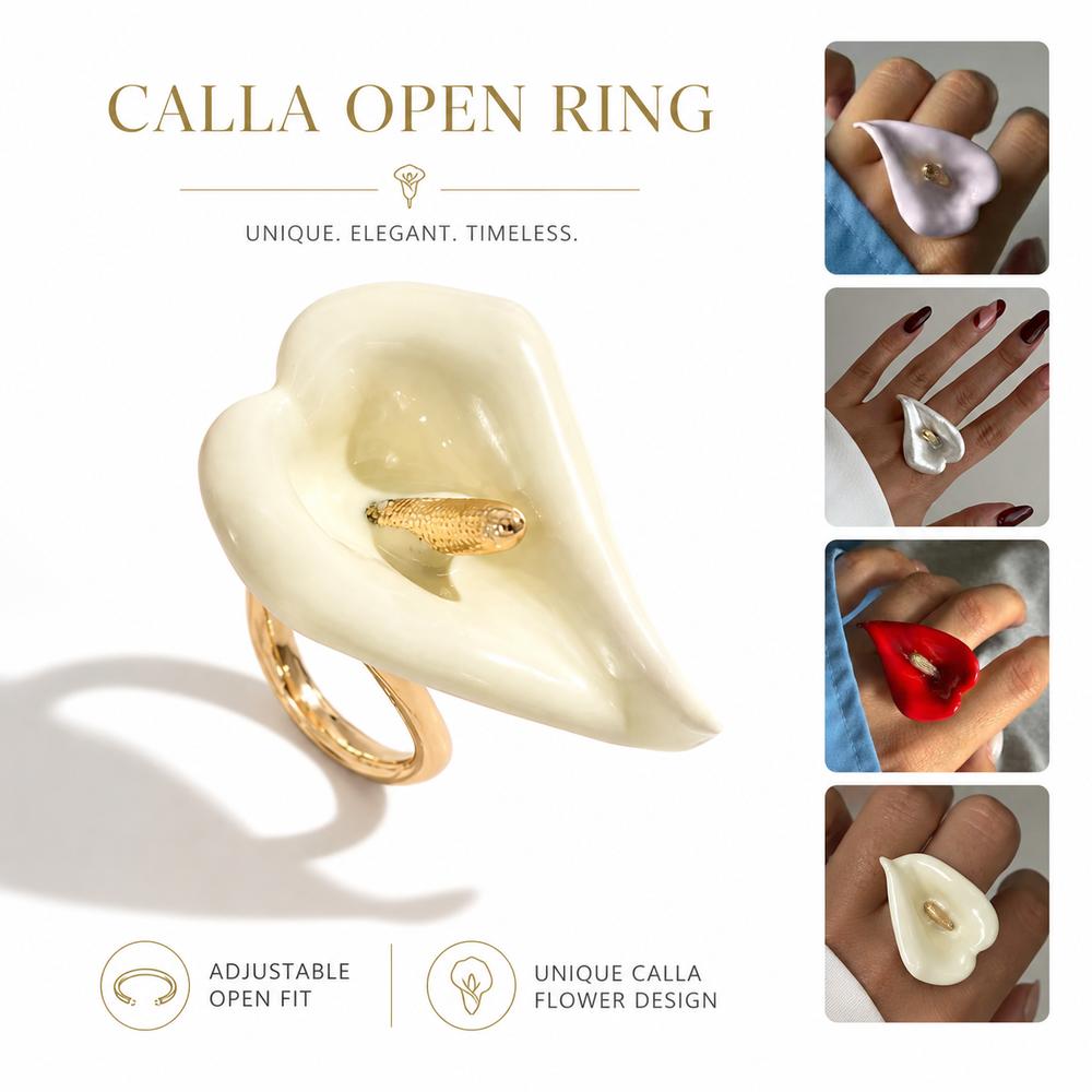 Open Flower Ring Dripping Oil Enamel Finger Jewelry Fashion Accessory Calla Flower Ring Women