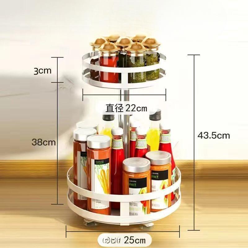 

Вращающаяся стойка для приправ, многофункциональный лоток для хранения ароматизаторов из углеродистой стали, круглый органайзер для приправ и специй для кухни 2 Layer-Round белый