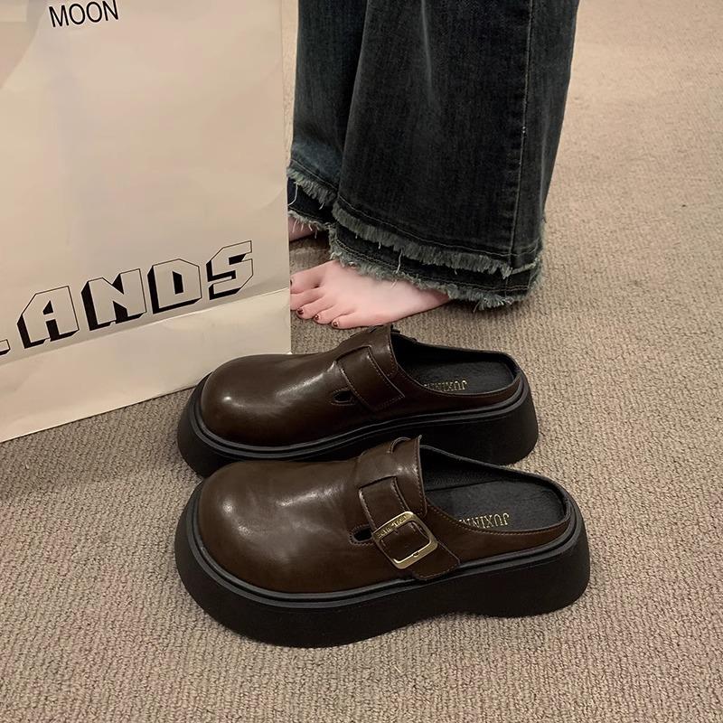 

Baotou half slippers women s outer wear autumn new muffin platform shoes casual with skirt sandals 39 чёрный