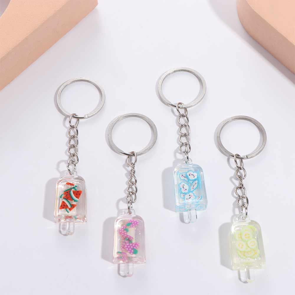 Glow Cup Fruit Ice Cream Keychain Acrylic Pendant Flower Slice Keyring Jewelry Gifts   Car Keychain