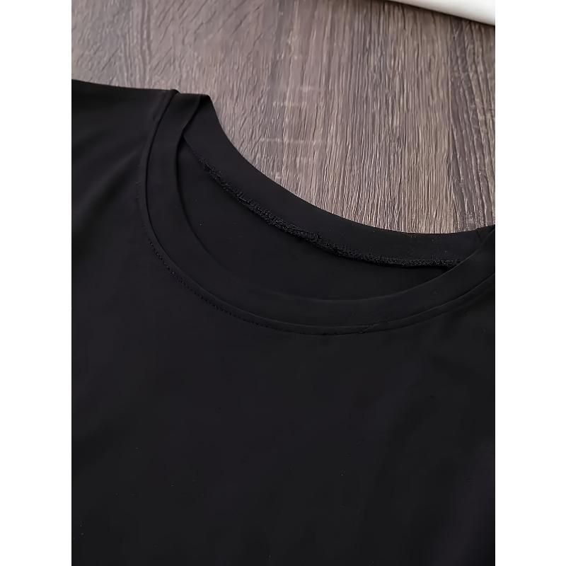 Women's T-shirt, Portuguese Humorous Expression Letter Print, Black Short Sleeve Round Neck Printed T-shirt - Machine Washable, Comfortable Fit