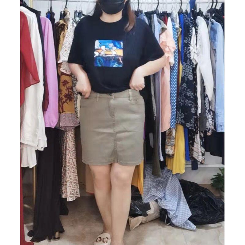 

Versatile Stretch Denim Fabric Slim Looking Stylish Skirt Army Green 27