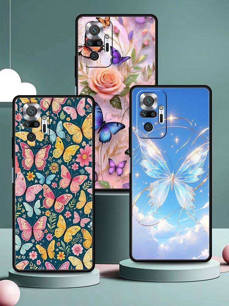 Butterfly Design Phone Case Cover for Redmi 14C 10C Note 15 14 13 12 10 11 K40 Pro Plus 5G Shockproof Soft TPU Shell Fundas Bag
