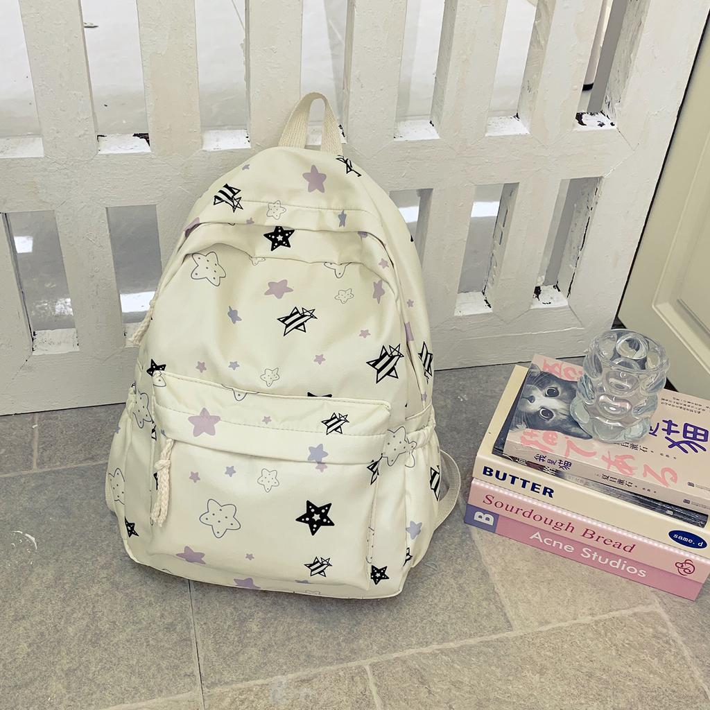 Schoolbag Simple Versatile Backpack Unisex Star Printed Casual Style Student School Bag Campus Lightweight Backpack