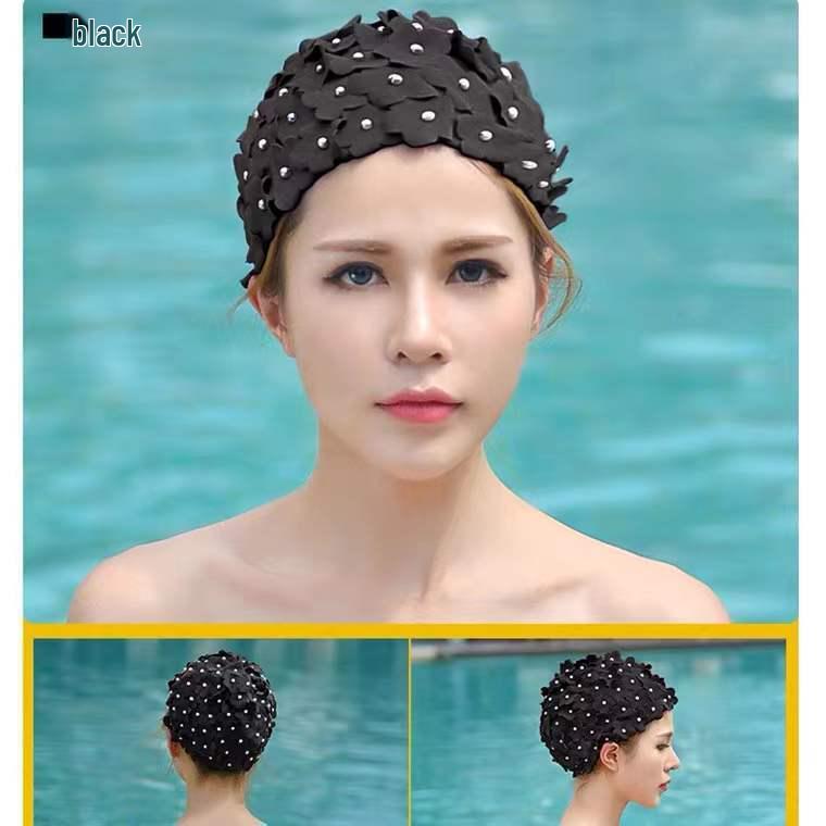 

Juntong Ручная работа Цветочная шапочка для плавания с 3D лепестками для длинных и коротких волос – Японская и корейская мода, в наличии. чёрный