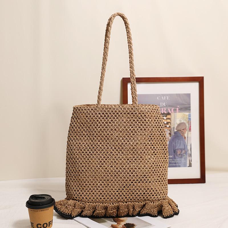 

Fashionable Fungus Skirt Single Shoulder Bag Grass Woven Bag New Large Capacity Hollow Braided Bag Beach Vacation Bag