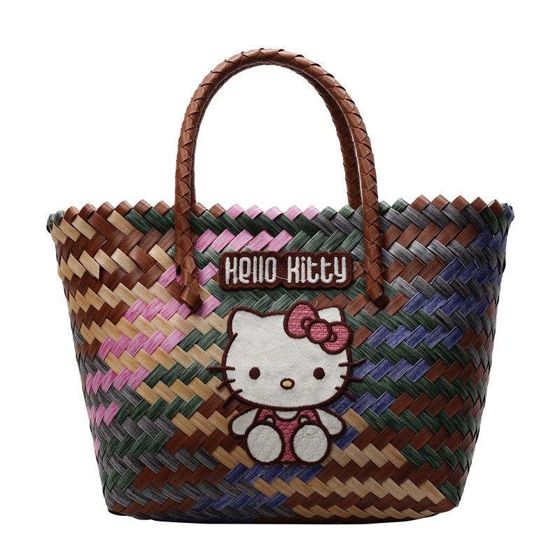 Woven basket bag Cartoon large capacity rattan bag Fashion versatile handbag Small square bag