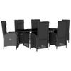 Vidaxl 7-Cz. Garden Furniture Set With Cushions, Black, Poly Rattan