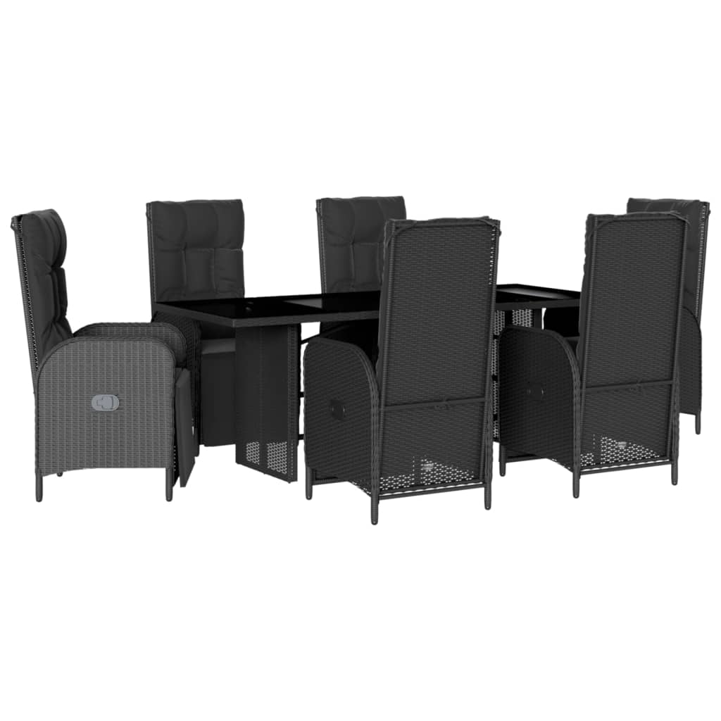 Vidaxl 7-Cz. Garden Furniture Set With Cushions, Black, Poly Rattan