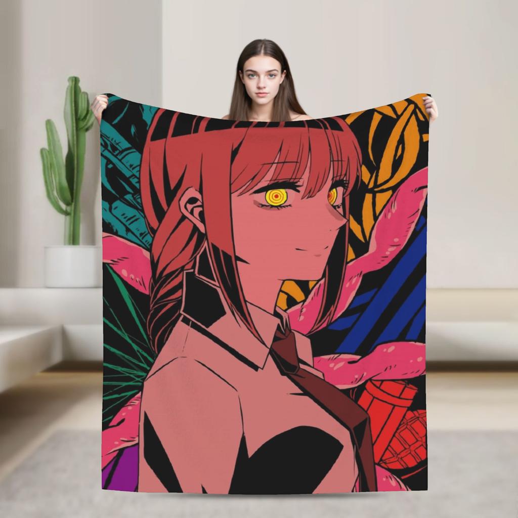 Makima Anime Girl Blanket C-Chainsaws Flannel Novelty Warm Throw Blanket for Home Summer