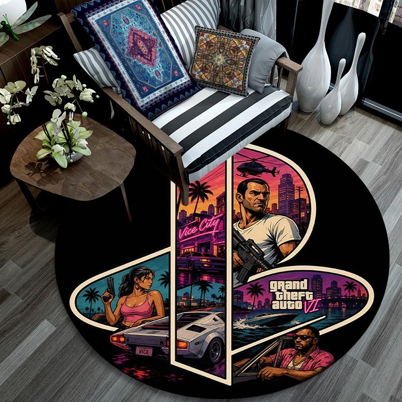 Grand Theft Auto,Round Area Rug,Carpet Rug for Living Room Bedroom Sofa Playroom Decor,Non-slip Floor Mat