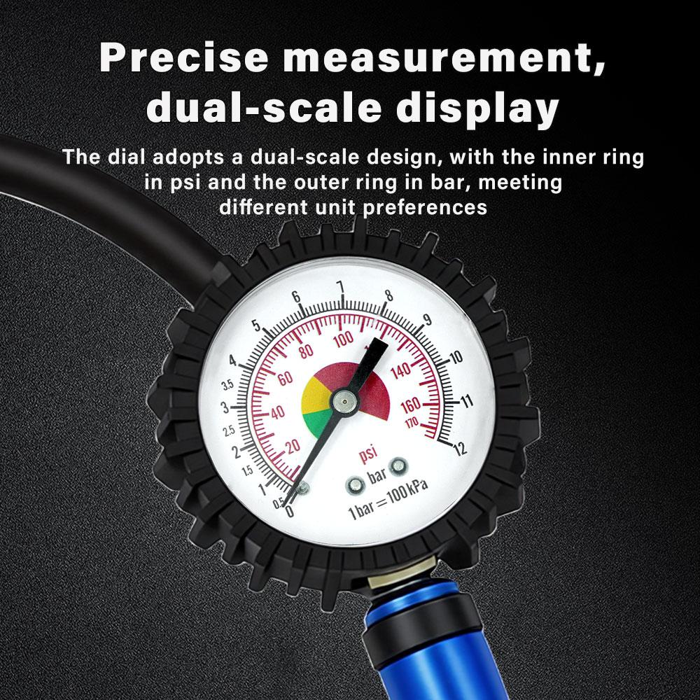 12 Bar Self Clamping Tire Inflator with Air Pressure Gauge and Quick Air Connector Pump Gun Tire Inflator Gauge Inflator Gun