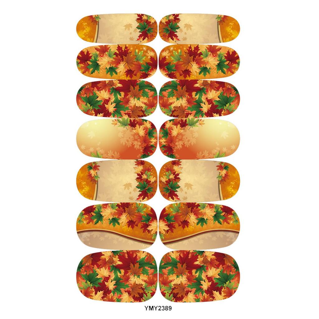 Waterproof Autumn Maple Leaf Nail Stickers - Full Cover, Bestseller YMY2389-2397