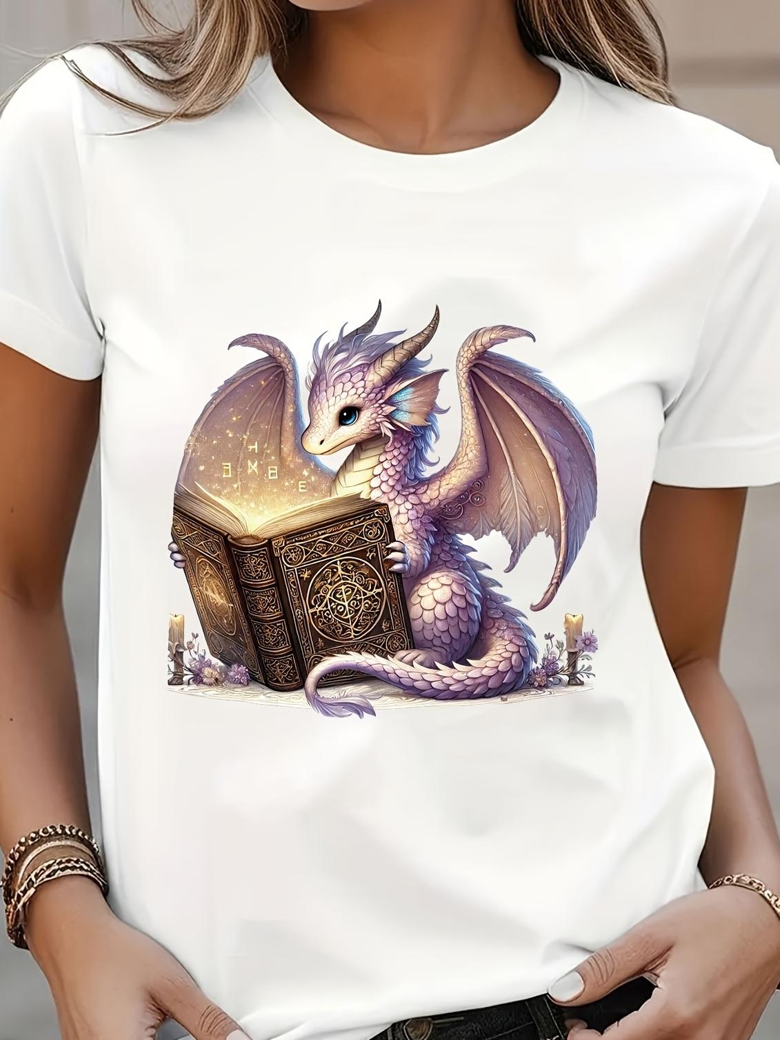 Dragon reading magic book T-shirt M
