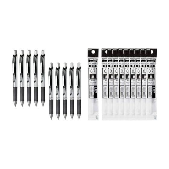 Pentel EnerGel Gel Ink Rollerball Pen BL77-A, 0.7mm Black, 10 Pens; EnerGel 0.7mm Refill, XLR7-A, Black, 10 Refills