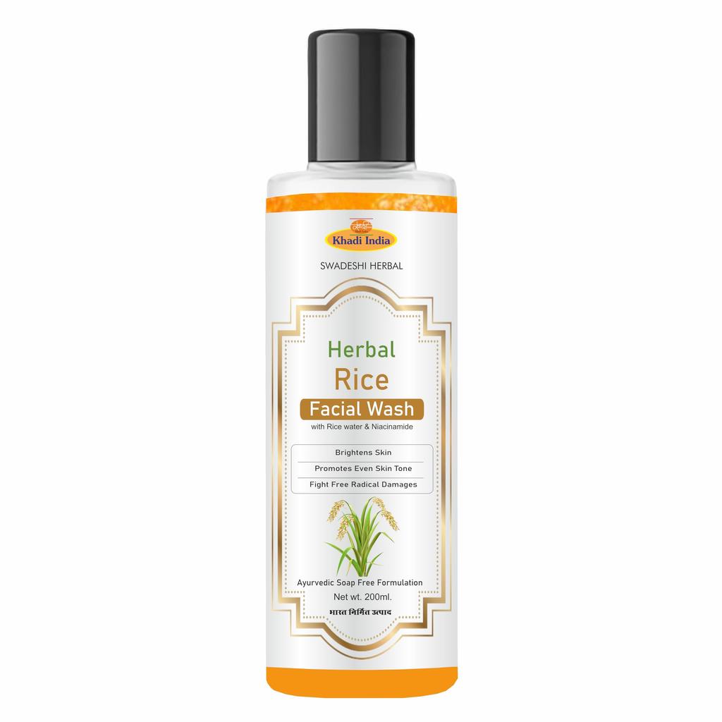 Khadi 100% Pure Natural & Herbal Rice Water Bright Foaming Face Wash 200ml | Face Wash for Glowing Skin | Cleanser for Uneven Skin Tone | Korean Sk