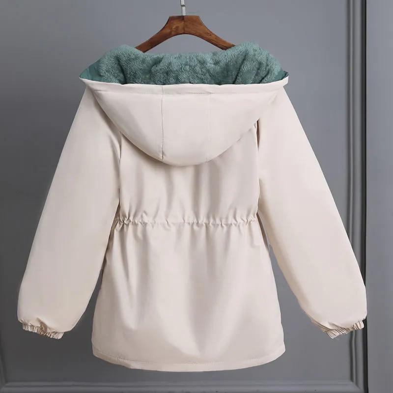 Giacca in velluto autunnale e invernale da donna Parker coreano con cappuccio largo spesso e caldo giacca a vento da donna corta casual