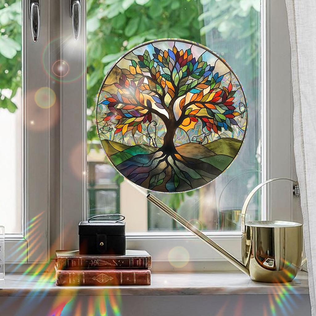 Xc3040 Redondo Cor Árvore Colorido Luz Solar Adesivo Eletrostático Impressão Dupla Face Visual Sem Cola Removível