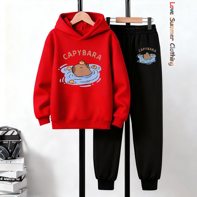 Capybara Hoodie 2pcs Boys Kids Cozy Outfit Capybara Playwear Machine Washable Sports Active Boys Perfect Outdoor