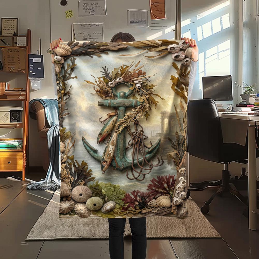 1PC Fish hook  Print FlAannel Blanket, High quality Comfortable for All Seasons, Home Decor, Warmth and Comfort