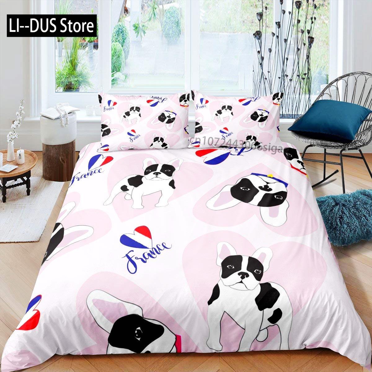 

Dog Lover Duvet Cover Set, Canine Breeds Bulldog Heart Paw Prints, Decorative 3 Piece Bedding Set with 2 Pillow Shams, Full Size EU single(135x200cm)