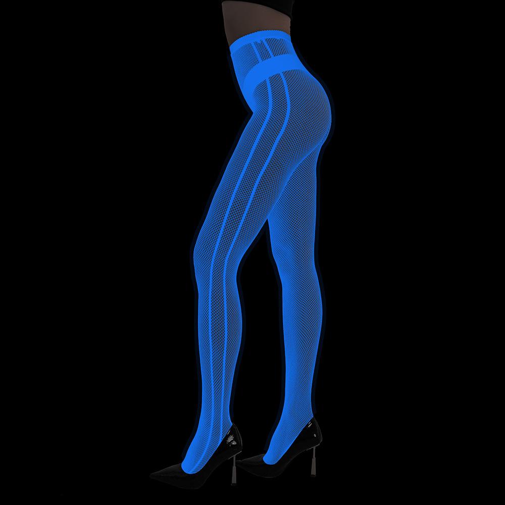 Damen leuchten im Dunkeln Netzstrumpfhosen Flammen Schlangen Spinnenmuster Netzstrumpfhosen Leuchtende Netzstrumpfhosen Halloween Party Festliches Kostüm Max 172cm 75kg blue