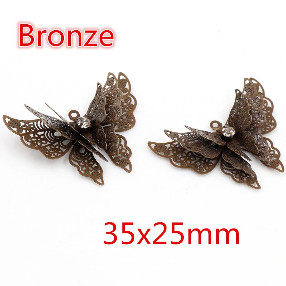 

10pcs 35x25mm Metal Copper Rhinestone Butterfly Filigree Wraps Charm DIY Jewelry Accessories Findings Supplies For Jewelry бронзовый