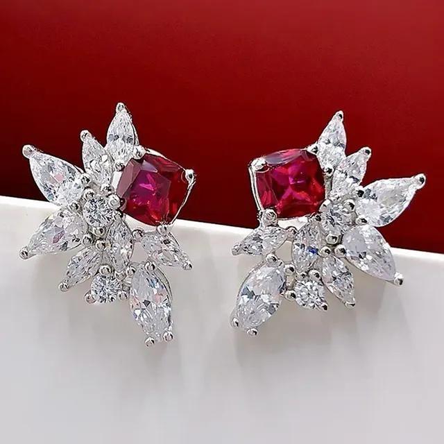 Carat Round Red Garnet Flower Stud Earrings for Women Fashion Engagement Jewelry Birthday Gifts New Water Drop Long