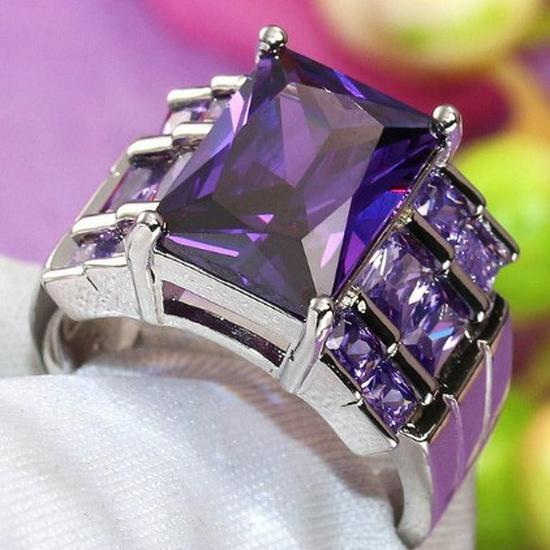 Exquisite Luxury Blue Zircon Ring: Large Rectangle, White Gold Plated, European & American Trend Jewelry.