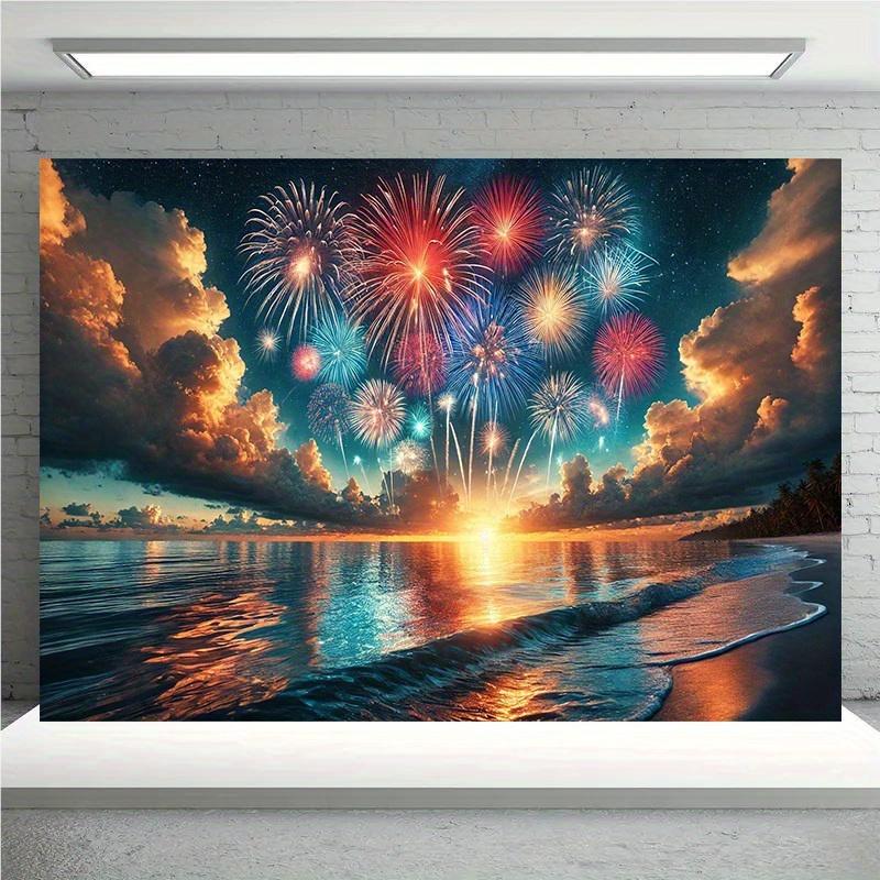 1 piece ocean and sky fireworks show background cloth room photography studio props - suitable for home decoration