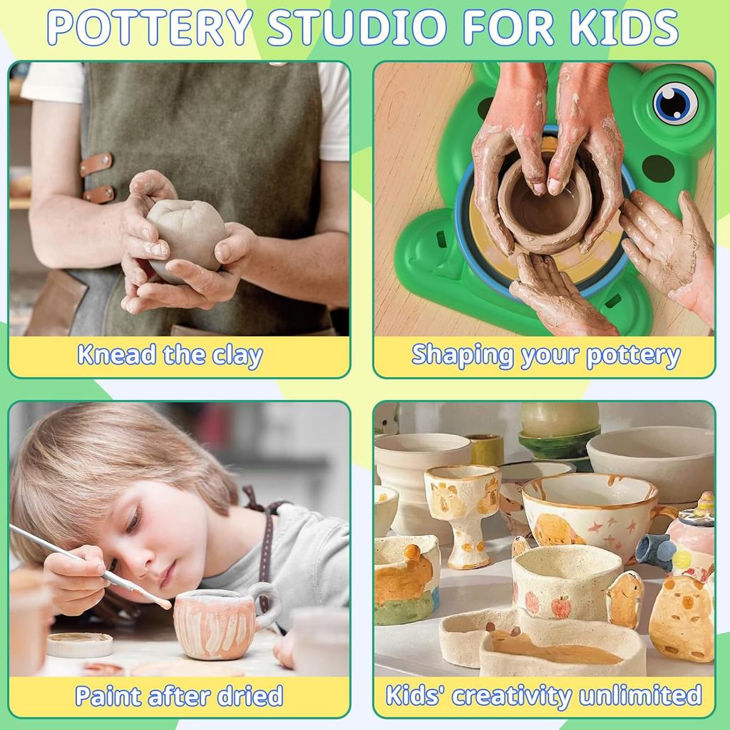 Pottery Wheel for Kids - Complete Pottery Painting Kit Arts and Crafts for Kids Ages 8-12 with 3 Pack Air Dry Clay Art Supplies Toys for Girls Boy