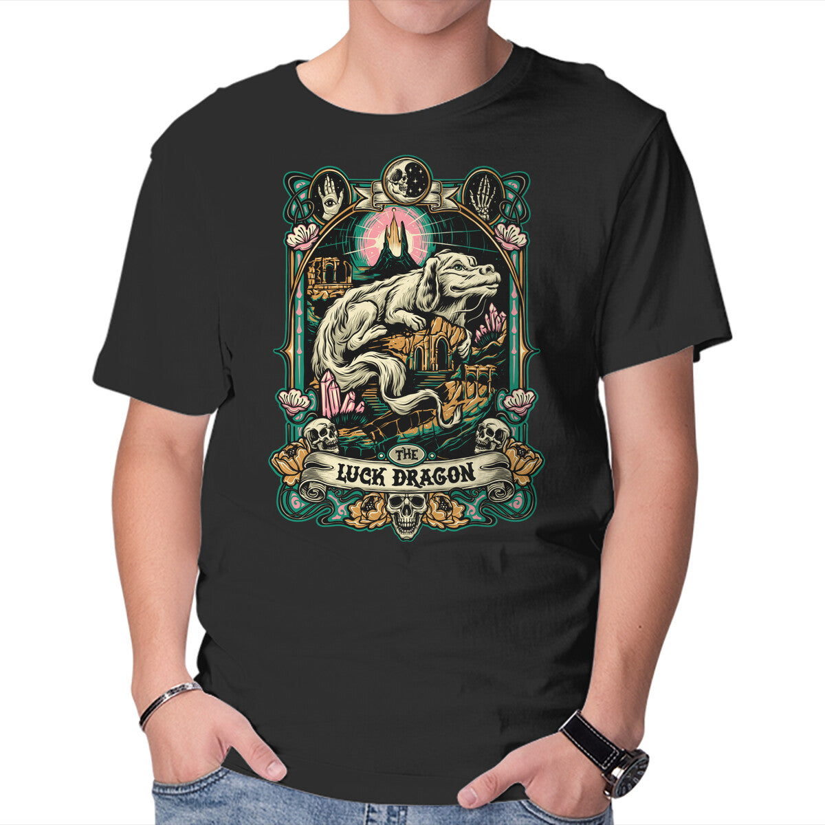 Unisex Crew Neck T-Shirt The Luck Dragon Graphic Short Sleeve Casual Tee XXL