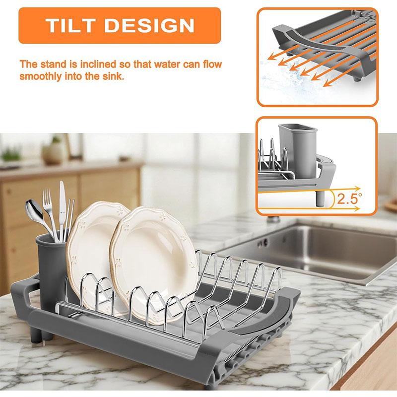 Expandable Dish Drying Rack with Cutlery Holder Rust-Resistant Dish Drainer Kitchen Drying Rack Space Saving Counter Organizer