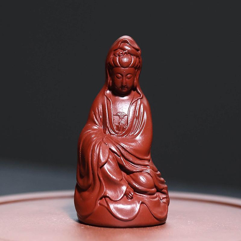 Purple Clay Maitreya Buddha Guanyin God Of Wealth Tea Pet Luxury Exquisite Miniature Tea Figurine Play Toys Tea Statue Ornaments