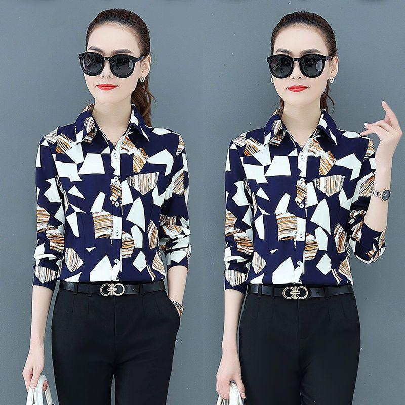 Camisa feminina estampada manga comprida 2023 nova versão coreana solta floral camisa feminina chiffon