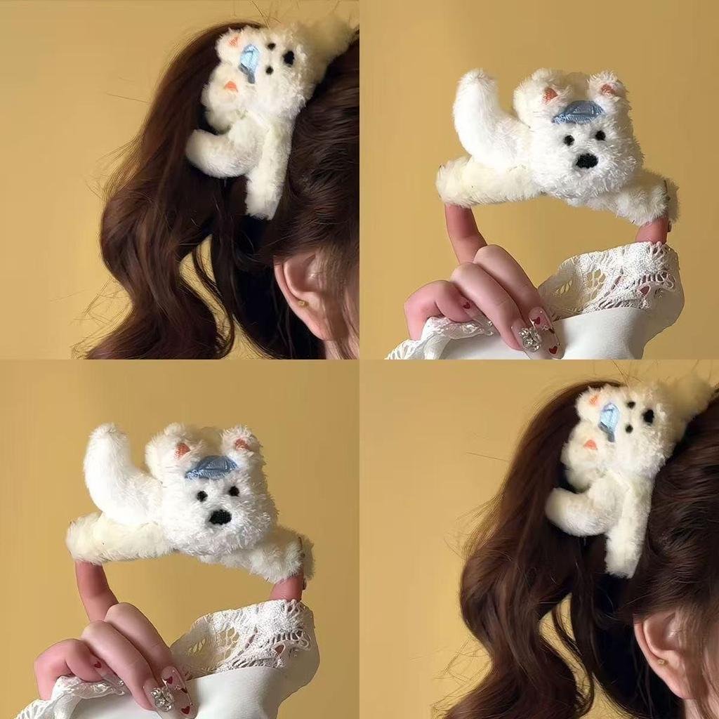 Cartoon West Highland Terrier Plush Hair Clip: Soft, Cute Puppy Shark Clip for Women's Updo Headwear
