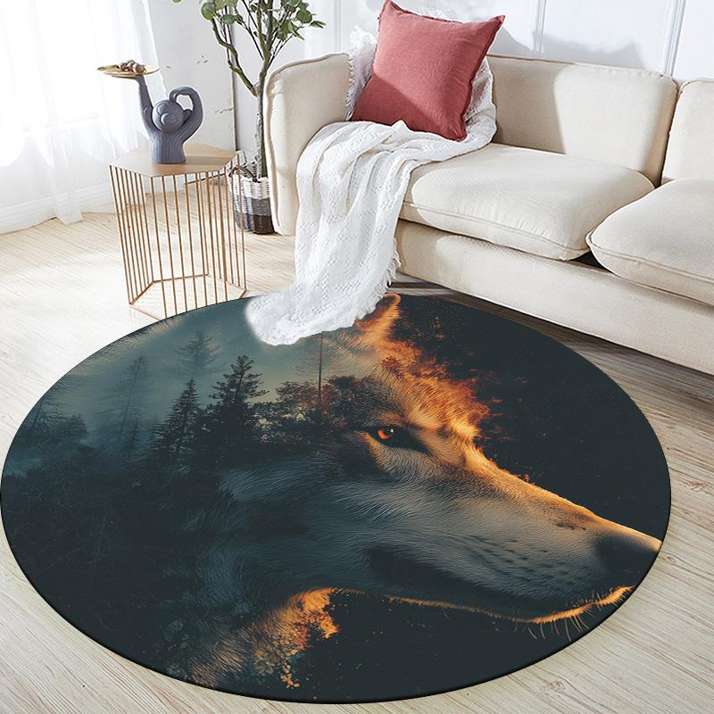 

Smoke Wolf,Round Area Rug,Carpet Rug for Living Room Bedroom Sofa Playroom Decor,Non-slip Floor Mat 80cmx80cm