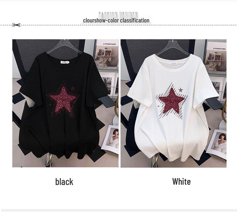 Women's Plus Size Slimming Loose Short-Sleeve Mid-Length T-Shirt (Round Neck)