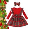 Toddler Xmas Plaid Printed Long Sleeve Christmas Dress