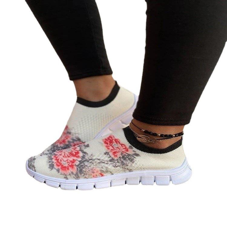 Women's shoes new painted printed mesh running shoes casual breathable sports shoes flat single shoes