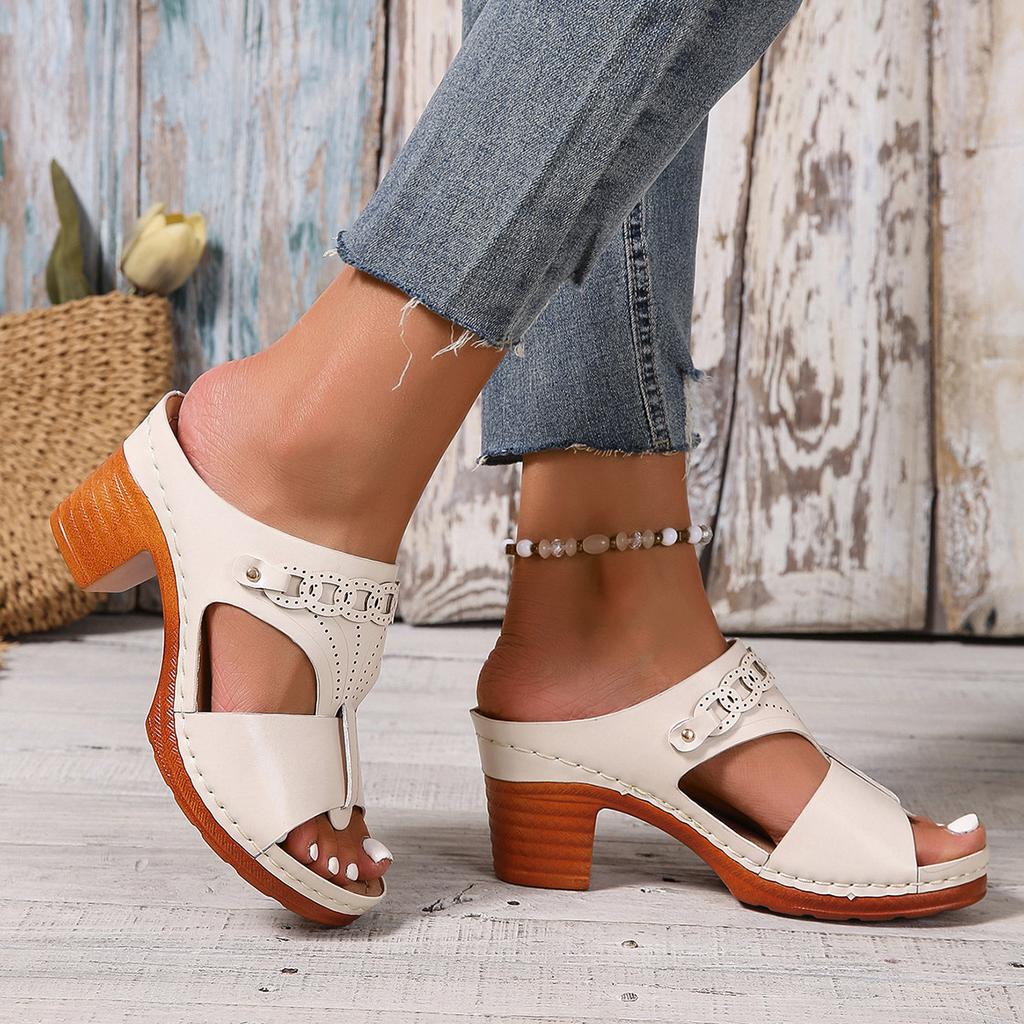 Fashion 2025 Stylish Platform Plus Size Slippers New Casual Summer Round Toe Open Toe Cutout Breathable Car Stitch Heels
