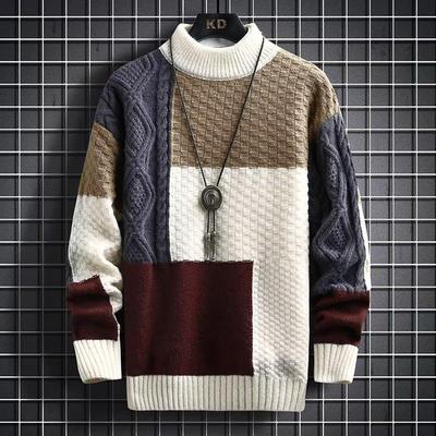 Herren Japanischer Retro Colorblock Strickpullover - Herbst/Winter Langarm Casual Pullover