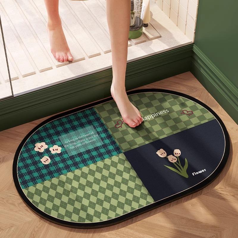 Bathroom Carpet Absorbent Floor Mat Diatom Mud Bath Shower Area Non-slip Mat Plants Flowers Home Decoration Rug for Toilet