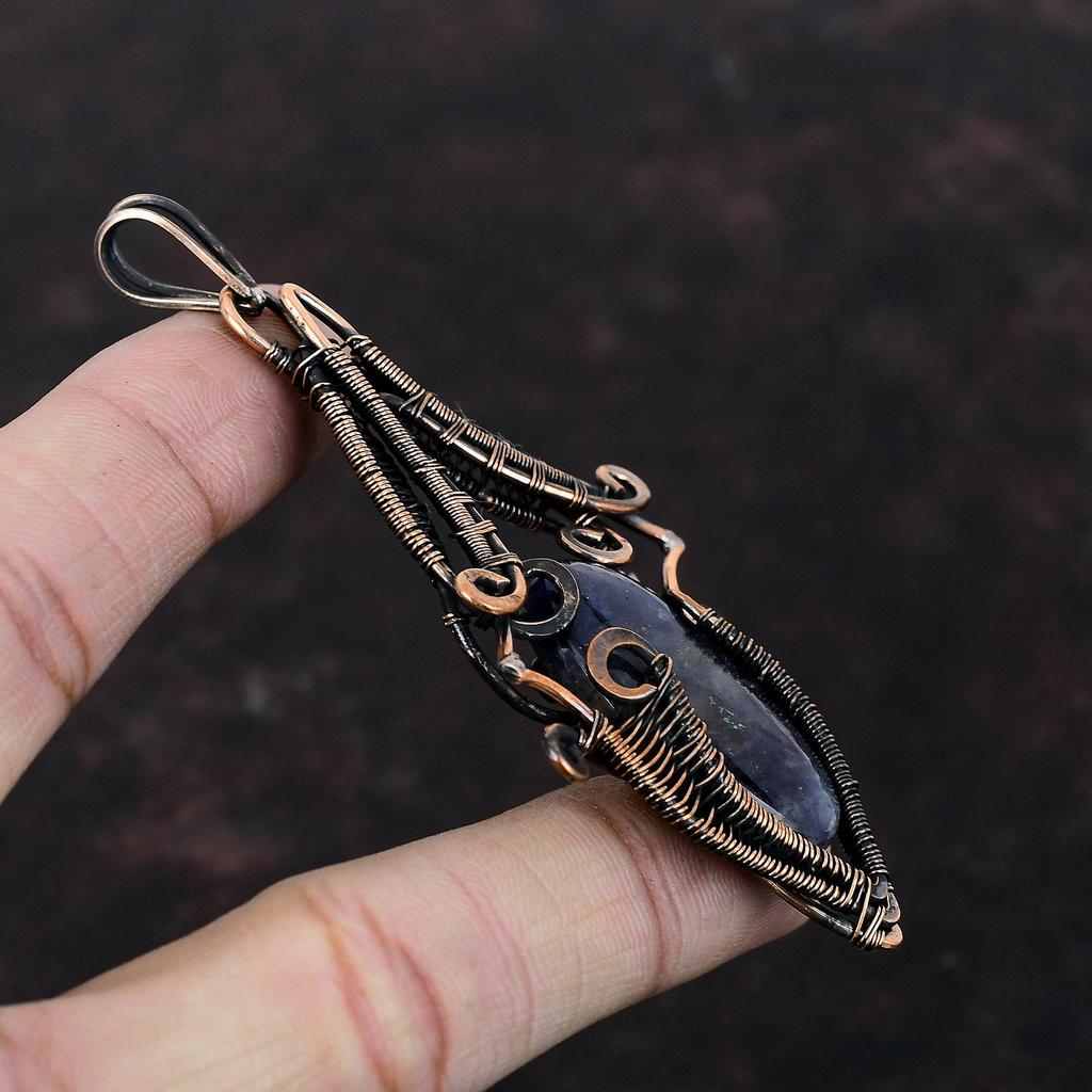 Iolite Sunstone Pendant Copper Wire Wrapped Pendant Iolite Sunstone Jewelry Beautiful Gemstone Pendant Handmade Copper Jewelry Gift For Her