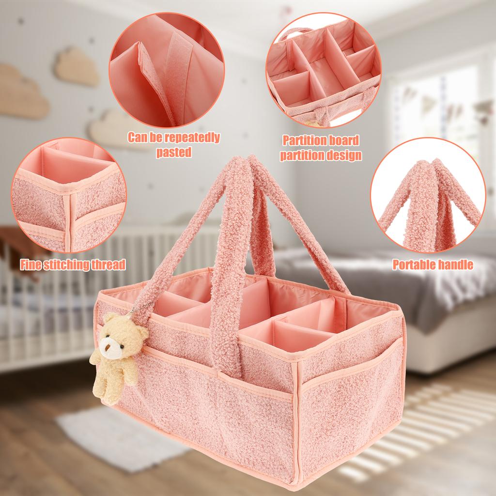 Baby Diaper Basket Portable Diaper Caddy Organizer with Removable Divider Multifunctional Baby Storage Basket for Changing Table