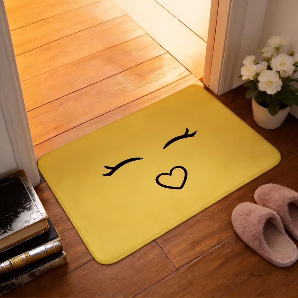 1pc Flannel Doormat, Outdoor Indoor Door Mat, Souvenir and Holiday Gift, Smiling Friend Logo Doormat, Rectangular Floor Mat