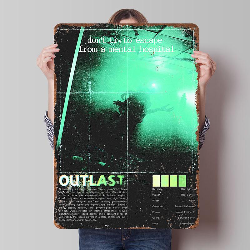 

Outlast Game Metal Poster Customized Wall Art Retro Vintage Tinplate Signs for Decoration Living Room Decor Men Bar Accessories 7.9x11.8In(20x30cm)